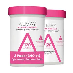 Almay Makeup Remover Pads, Micellar Gentle, Hypoallergenic, Fragrance-Free, Dermatologist & Ophthalmologist Tested, 2 pack