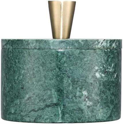 Queenza Marble Salt Cellar with Lid and Brass Knob (Green)