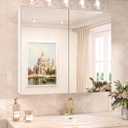TokeShimi 30x26 Medicine Cabinet Mirror with Storage Tempered Aluminum Recessed or Wall Mounted Cabinet White with Stepless Adjustable Metal Shelves for Bathroom Vanity Modern Farmhouse