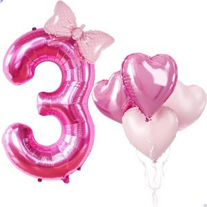 40 Inch Huge Pink 3 Balloon for Girls, Foil Mylar Helium Pink 3 Balloon Number for Girls 3rd Birthday Little Miss Threenager Birthday Decorations, Celebrations Party Supplies Favors Backdrops