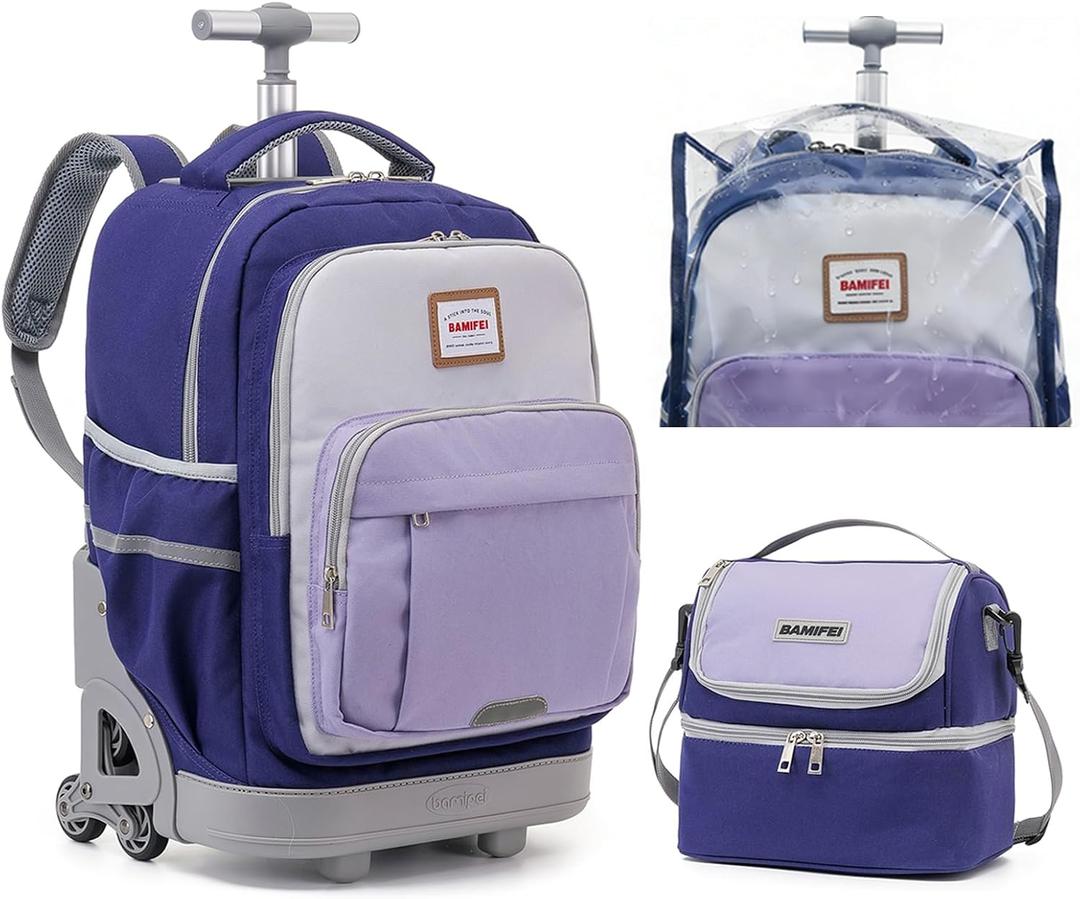 6 Wheel Rolling Backpack for Kids 18" Set - Purple, Medium