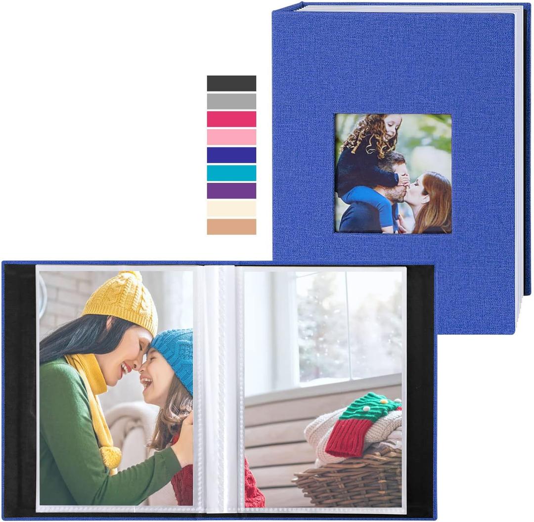 Ywlake Photo Album 4x6 100 Pockets 2 Packs, Small Mini Capacity Linen Photo Album Bulk Sets, Each Pack Holds 100 Top Loader Vertical Only Picture for Kids Boy Girls Blue