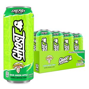 GHOST Energy Drink, Zero Sugars, 12-Pack, Warheads Sour Green Apple, 16oz (EXP 11/01/25)