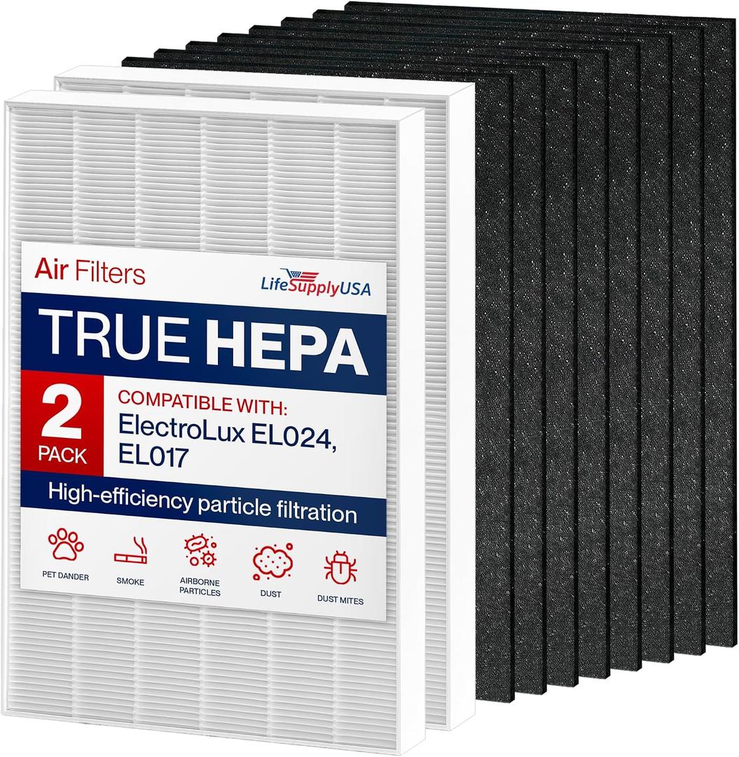 EL024 Replacement Filter Set 2 True HEPA + 8 Carbon Pre-Filters Compatible with Electrolux EL500 EL500AZ Oxygen Ultra Air Cleaner Air Purifiers by LifeSupplyUSA