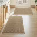 Upgraded Waffle Bath Mats Set of 2, Super Absorbent Non Slip Bath Mats for Bathroom Floor, Washable Boho Bathroom Rugs Set 2 Piece with Tassels, Soft Bathroom Mat Set, 17" x 24" (2 Pack), Brown