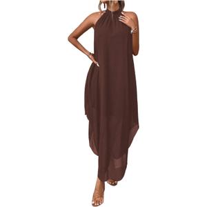 Verdusa Women's Wedding Guest Dress Halter Flowy Chiffon Asymmetrical Long Summer Prom Dress, Large