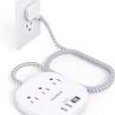 Flat Plug Power Strip, 5ft Ultra Flat Extension Cord - 3 Outlets 4 USB Ports (2 USB C) 22.5W/4.5A Desktop Charging Station, No Surge Protection for Cruise Ship, Dorm Room Travel Essentials (White)