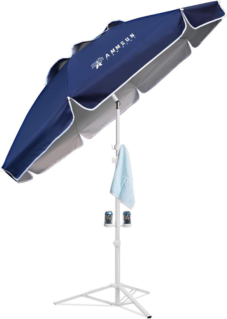 AMMSUN Shade Umbrella, Premium Portable Umbrella with Stand, 6.5ft Lightweight Free Standing Canopy for Sporting Games, Adjustable Instant Sun Protection and Easy to Carry, Navy Blue
