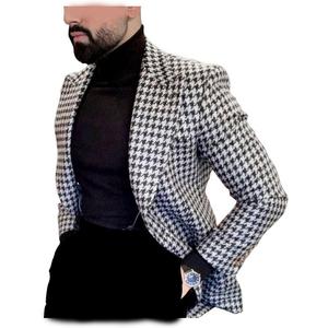 Mens Houndstooth Blazer Suit Slim Fit for Wedding Prom Party (Black, XXXL)