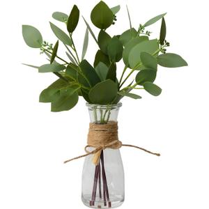 Artificial Eucalyptus Stems in Glass Vase with Faux Water for Table Centerpieces, Fake Eucalyptus Stems and Leaves Greenery in Vase for Home Office Decor
