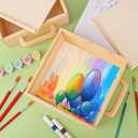 4 PCS Wood Boxes for Crafts, 7.68 x 7.68 x 3.35 Inch Wooden Box with Sliding Lid, Unfinished Wood Box with Handle for Party, DIY, Birthday