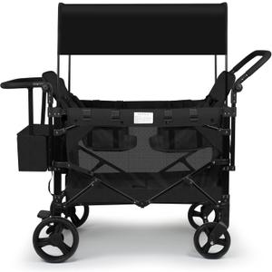 VOOI Stroller Wagon 4 Seater, Wagon for Kids, Collapsible W4 Stroller with Seats with 5-Point Harnesses, Easy Access Zipper Door, and Removable Sun Canopy (Black, W4-Large)