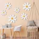 Thyle 6 Pcs Daisy Wall Decor Wooden Daisy Art Flowers Wall Signs Hanging Plaque for Home Nursery Bedroom Farmhouse Bathroom Decorations Housewarming Gifts (Elegant Style,Yellow,White)