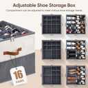 Shoe Organizer for Closet, 1 Pack Shoe Storage Container with Adjustable Dividers, Space Saving Shoe Box Storage Organizer Bin with Clear Lid and 4 Handles, Fits 8-16 Pairs, Beige & Grey