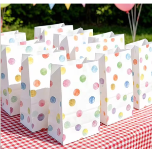 36 pcs. Paper party bags, polka-dot gift bags, treat bags with stickers, favor bags for birthdays, weddings, baby showers, and Mother’s Day gifts