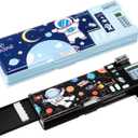 2 Pcs Multifunction Pop up Pencil Case with Calculator Sharpener Back to School Supplies Astronaut Pencil Box Cartoon Pen Box Organizer Birthday Gift for Students Kids Boys Girls
