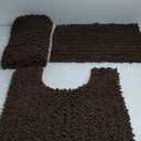 Yimobra Bathroom Rug Set 3 Piece - Super Absorbent Quick Dry Chenille Bath Mats & Toilet Rug, Non Slip Machine Washable, Extra Thick Shaggy Floor Mat for Shower Tub Sink, Brown (24"x17" + 24"x20" + 30"x20")