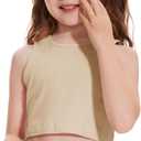 Girls Summer Tank Tops Sleeveless Loose Fit Basic Shirts Cute Athletic Crew Neck Blouse (13-14 Years, Beige)