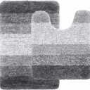Arotive Microfiber Bathroom Rugs and Toilet Rugs U-Shaped, Bath Rug Size 24x16 and Toilet Rugs Size 20x20 in Grey, 2 Item Bundle