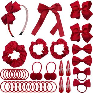 LACGO Pack of 37 School Uniform Hair Accessories - Hair Bow Clips Grosgrain Bow Headband Ribbon Alligator Ponytail Holder for Toddlers Teen Girls Uniform Christmas Party Prom (Burgundy)