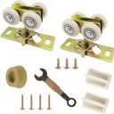 7/8" Pocket Door Ball Bearing Quad Hangers Fit 7/8" C.T.C. V Type Tracks, Upgraded N 7449 with Quick-Release, Min. 1" Thick Doors, 2 Pack