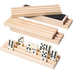 Wooden Domino Holders for Classic Games, Set of 6 Domino Racks for Family Tile Games, Mexican Train Accessories Domino Trays