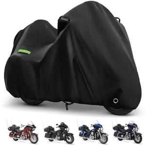 Motorcycle Cover for Touring Road Glide/Ultra Limited/Gold Wing Tour/Indian Pursuit, 210T Waterproof Sun UV Rain Outdoor Protection Motorbike Cover with Lock Hole & Soft Cotton Lining Black