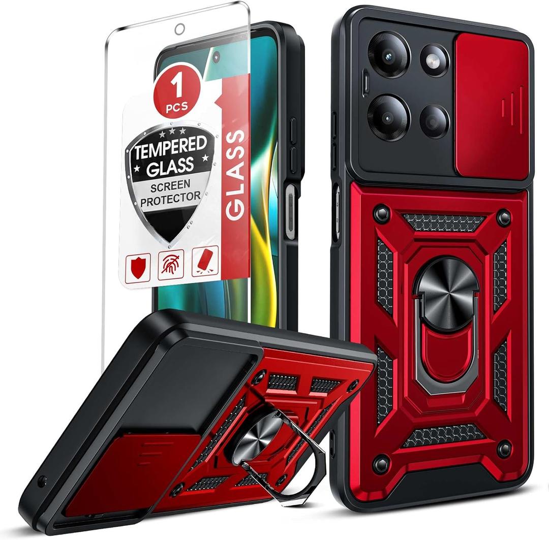 LeYi for Moto-G-2025 Case: Motorola Moto G 2025 Case with Screen Protector Tempered Glass, Motorola Phone Case Military-Grade Protection, Slide Camera Cover & Kickstand for Moto G 2025 Phone Case, Red
