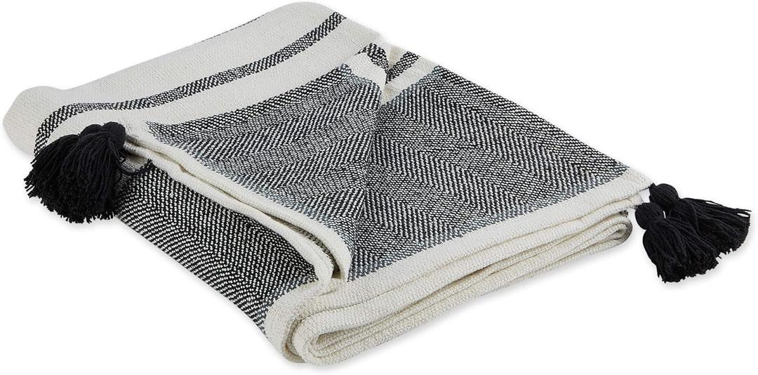 DII New Traditional, 2-Tone Chevron Stripe Throw, 50x60, Black