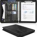 Toplive Zippered Business Padfolio with 3-Ring Binder & Clipboard, PU Leather, Cover Pocket, Document/iPad/Phone/Pen/Earphones/Passport/Card Organizer, Office Gifts for Men & Women, Black