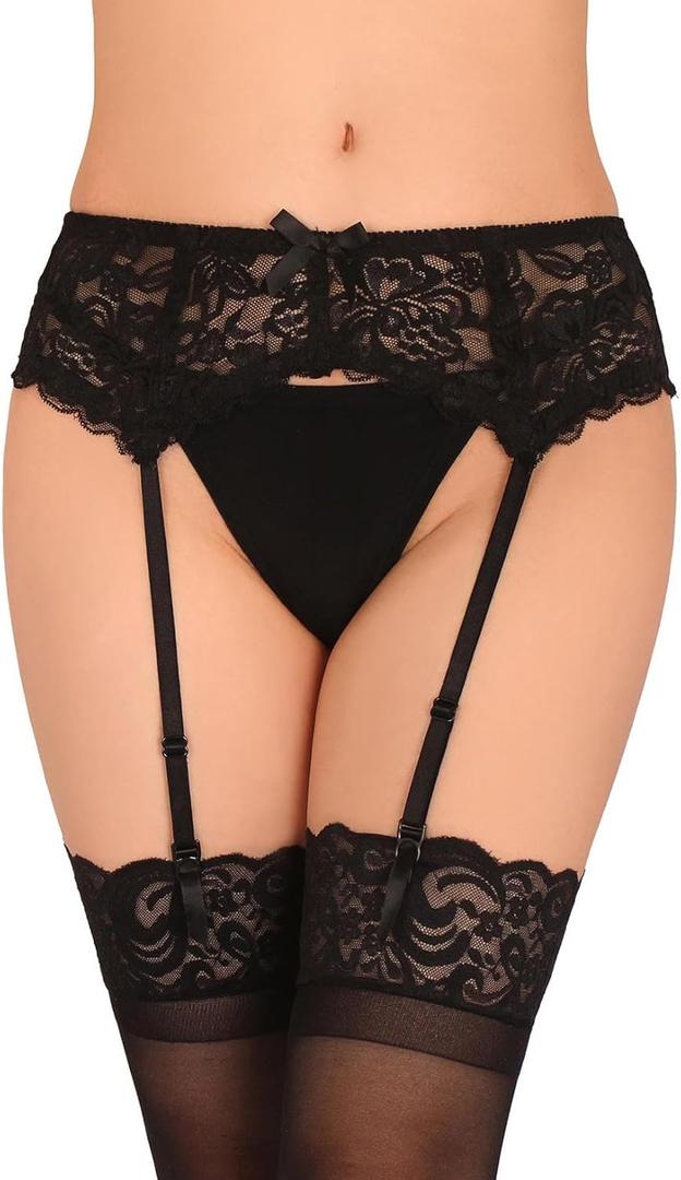 GARGALA Lace Garter Belt for Thigh High Stockings Sock Suspender Women (Large, Black)