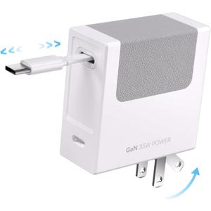 Gitryin Retractable Wall Charger Block, 35W PD Fast USB Charger with Retractable Type-C Cables for iPhone 16 15, Galaxy S23 22,Pixel, Portable Power Adapter with Foldable Plug for Home Travel (White)