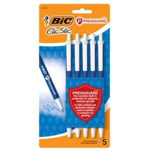 BIC PrevaGuard Antimicrobial Clic Stic Ballpoint Pen - Blue 1.0mm 5Pk BP 3 Pack