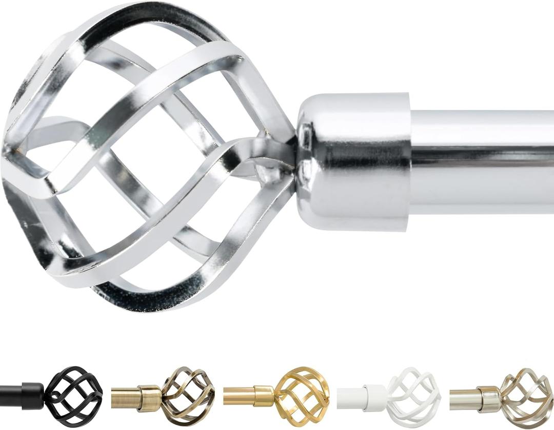 gb Home Collection Adjustable Silver Curtain Rods for Windows 48 to 84 Inch (4-7 Feet), Silver Curtain Rod for Bedroom (48-84 inches)