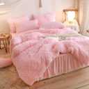 Fluffy Pink Comforter Cover Full Size Set, Soft Furry Plush Pink Bedding Full Size 3 Pieces (1 Fuzzy Duvet Cover + 2 Faux Fur Pillow Cases) Fluffy Bed Set, Zipper Closure