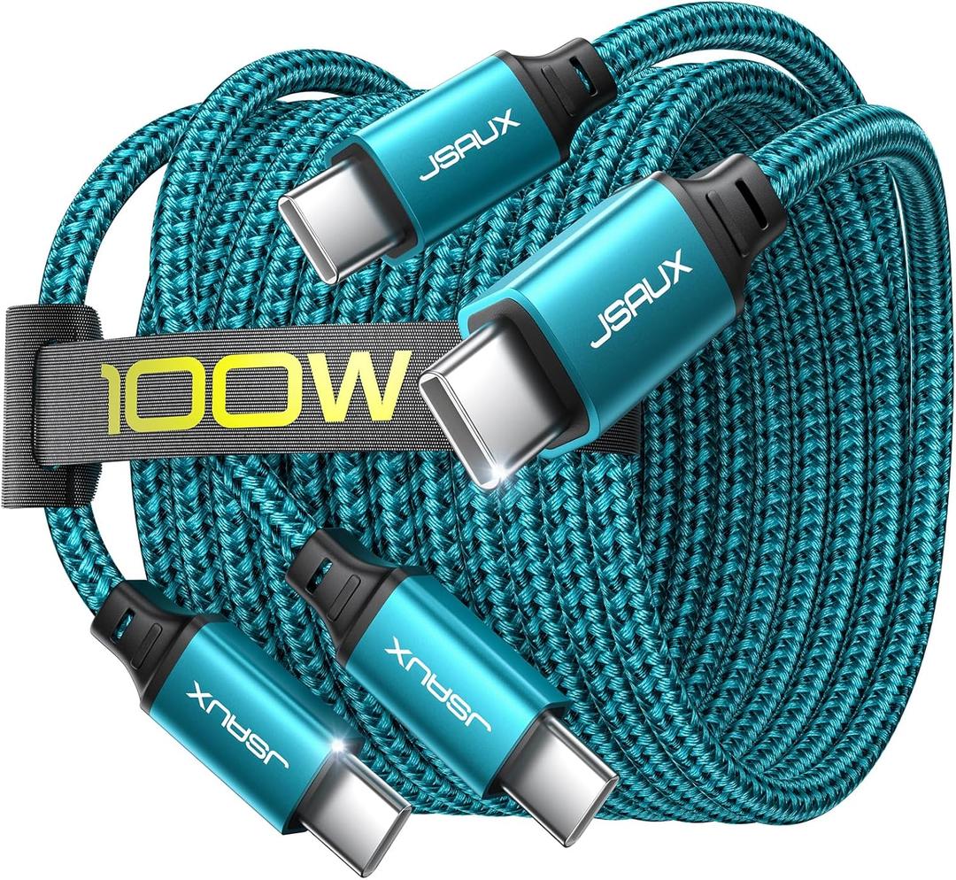 JSAUX 100W USB C to USB C Cable [2-Pack 6.6FT], Type C Fast Charging Cord for iPhone Air/iPhone 17/iPhone 17 Pro/iPhone 17 Pro Max, iPhone 16/15 Series, Galaxy S/Note Series, MacBook, iPad - Green