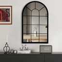 Black Arched Window Mirror, Farmhouse Decorative Wall Mirrors for Living Room, Bedroom, Entryway, Bathroom Vanity, Fireplace Mantel, Window Pane Mirror Wall Decor (Black, 31.5 x 20 x1)