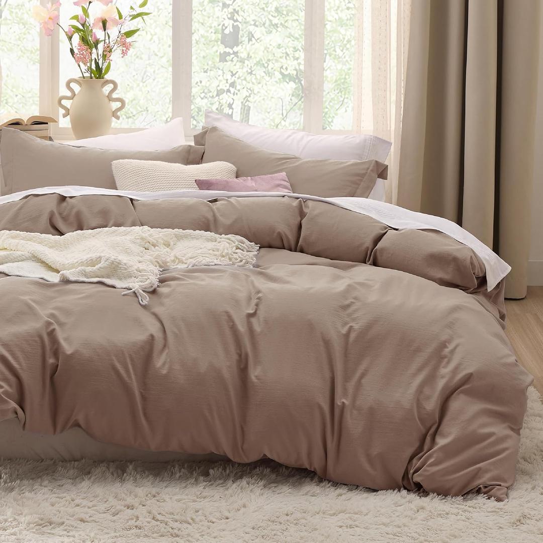 Bedsure Khaki Duvet Cover King Size - 3 Pieces Prewashed Extra Soft Bedding Set, Includes 1 Duvet Cover 104x90 Inches with Zipper Closure & 2 Pillow Shams, Comforter Not Included
