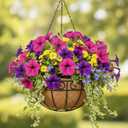 GYATSOCYG 4 Pack 14 Inch Metal Hanging Planter Basket，Natural Round Coconut Hanging Plant Flower Pot，Coconut Coir Planter for Hanging Basket Flowers/Vegetables Home Garden Patio Decoration Earth