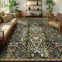 8x10 Washable Area Rug for Living Room, Large Vintage Black Brown Floral Rugs, Soft Non-Slip Stain Resistant Boho Lightweight Carpet for Girls Bedroom Dining Room Nursery Home Office