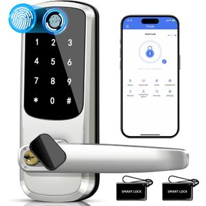 Keyless Entry Door Lock with Keypad, Fingerprint Exterior Locks, Door Handle Deadbolt with Code, Smart Locks for Front Door, Electronic Digital Keypad Smart Lock, Auto Locked & App Control
