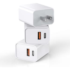 3 Pack Apple USB C Wall Charger,20W iPhone 17/16 Dual Port QC + PD 3.0 Power Adapter Double Fast Plug Charging Block for Apple iPhone 17/17 Pro/16/16 Pro/Pro Max/Plus/15/14/13/12/11/XS/XR/iPad,AirPods