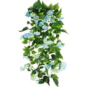 CISDUEO 2 Pcs Artificial Vines for Outdoors Silk Morning Glory Vines 15Feet Hanging Plants Blue Flowers Garland Fake Green Plant Morning Glories for Home Decor Wall Fence Wedding Hanging Baskets