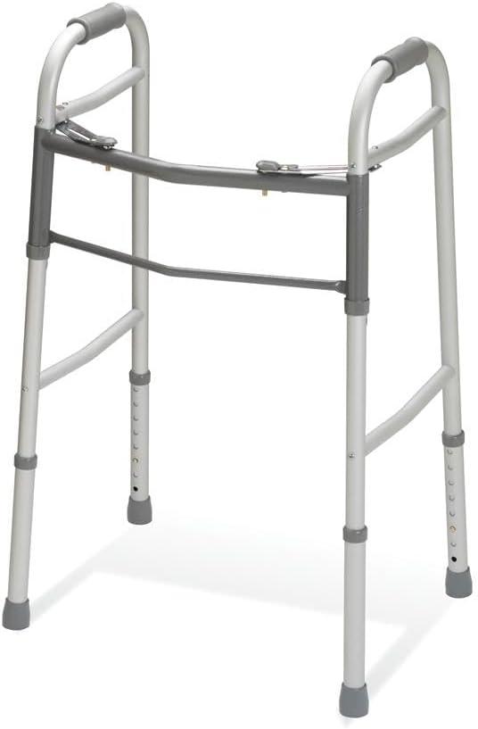 Two-Button Folding Walkers Without Wheels, 300 lbs Weight Capacity - Robust & Adjustable Mobility Aid for Elderly and Disabled Individuals