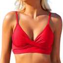 Limeeke Women's Twist Front Bikini Top V Neck Padded Swimsuit Top Adjustable Spaghetti Straps Bathing Suit Tops (Large, Red)