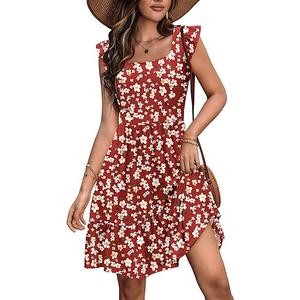 Zeagoo Womens Summer Dress Casual Ruffle Tiered Floral Square Neck Sundresses Beach Boho Mini A-line Dress 2025 with Pockets, Size XL