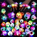[Soft Rubber] Halloween Light Up Rings Halloween Party Favors Toys Glow in The Dark 24 Pcs 6 Design Spider Skeleton Bat Ghost Pumpkin Flash LED Finger Rings Kids Adults Goodie Bag Fillers Gifts Treats
