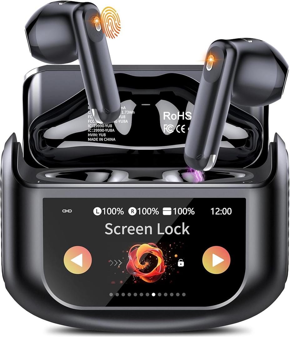 Wireless Earbuds, Bluetooth 5.4 Headphones with Multifunctional Touch Screen, 48H Hi-Fi Stereo Ear Buds with ENC Noise Cancelling Mic/5 EQ Modes Earbuds, IPX7 Earphones for iOS Android Black