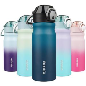 BJPKPK 18oz Insulated Water Bottle With Straw Stainless Steel Double Wall Water Bottles BPA Free Leak Proof Thermos With Lockable Flip Lid And Soft Silicone Spout,Indigo Black (18 Ounces, A-Indigo Black)