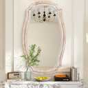 HOITUZYUS 36x24 Inches Rustic Scalloped Wall Mirror, Baroque Curved with Beaded, Distressed Wooden Decorative Mirros for Living Room, Bedroom, Entryway - Horizontal or Vertical